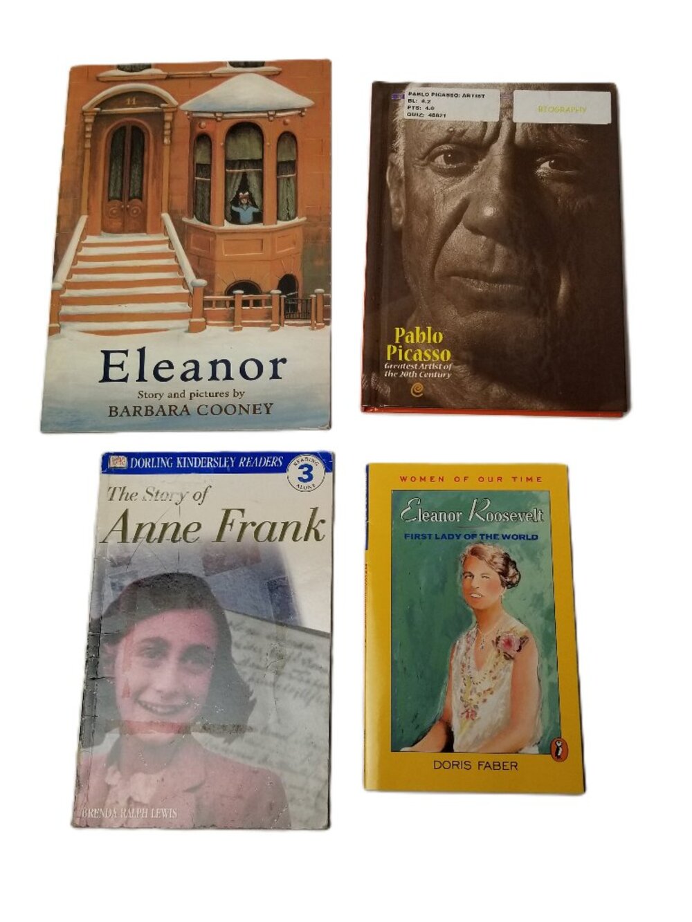 Kids Biography Book Lot 4 Anne Frank Pablo Picasso Eleanor Roosevelt Cooney